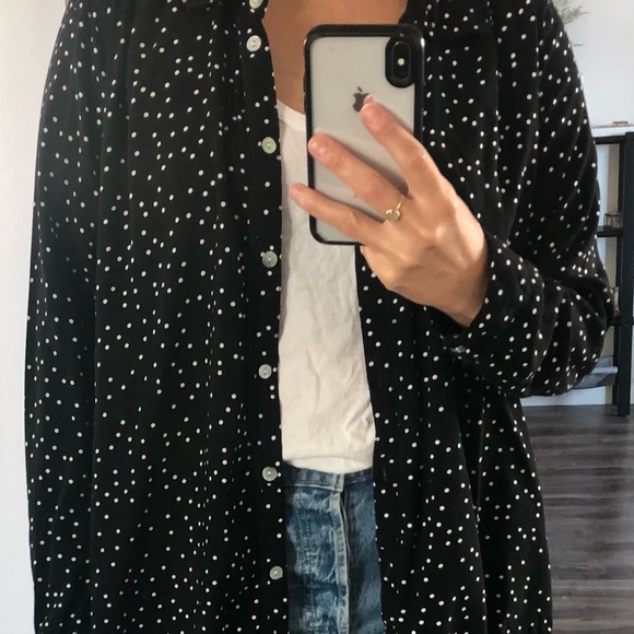 Roxy Black and White Polka Dot Button Up Blouse - Picture 6 of 8